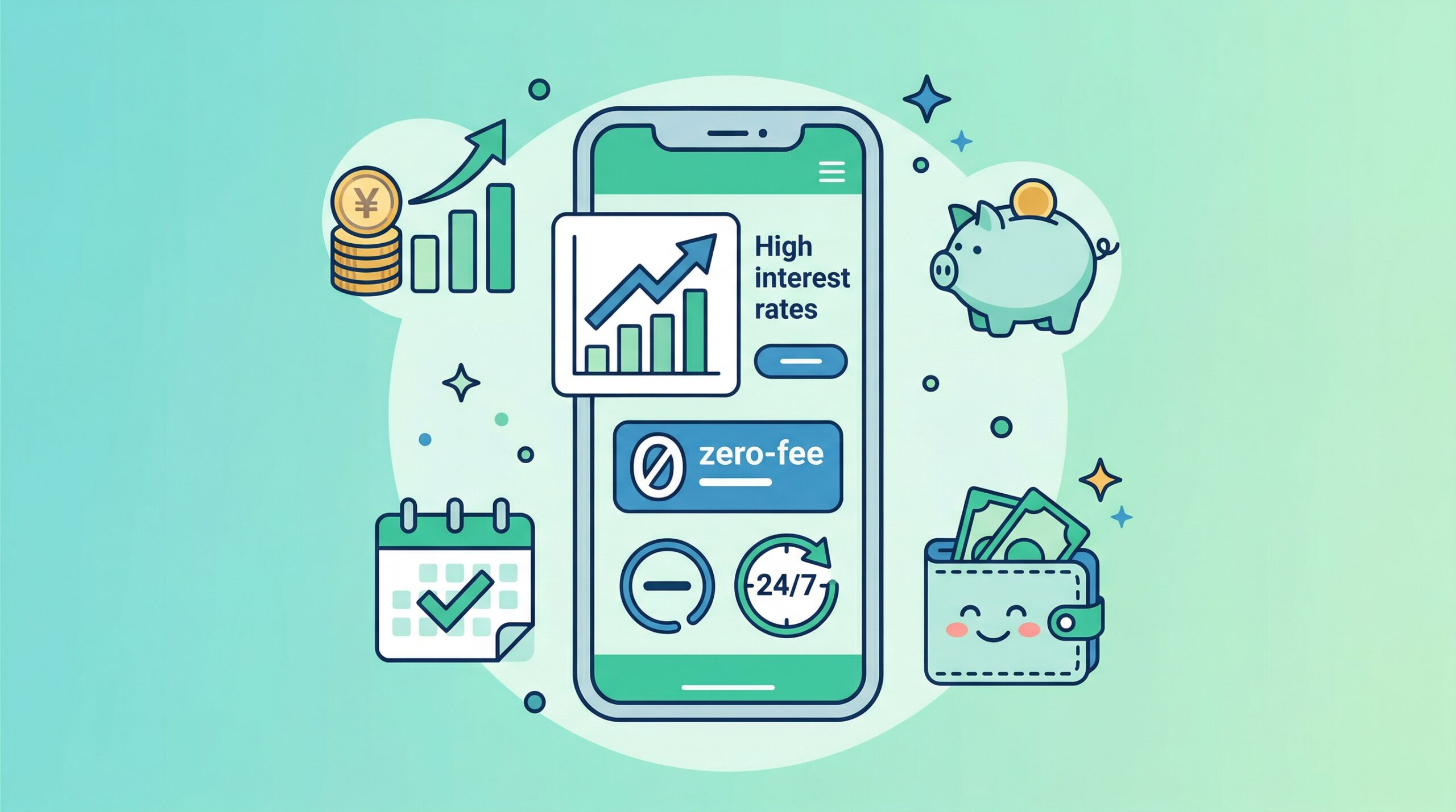 ネット銀行のメリットイラスト