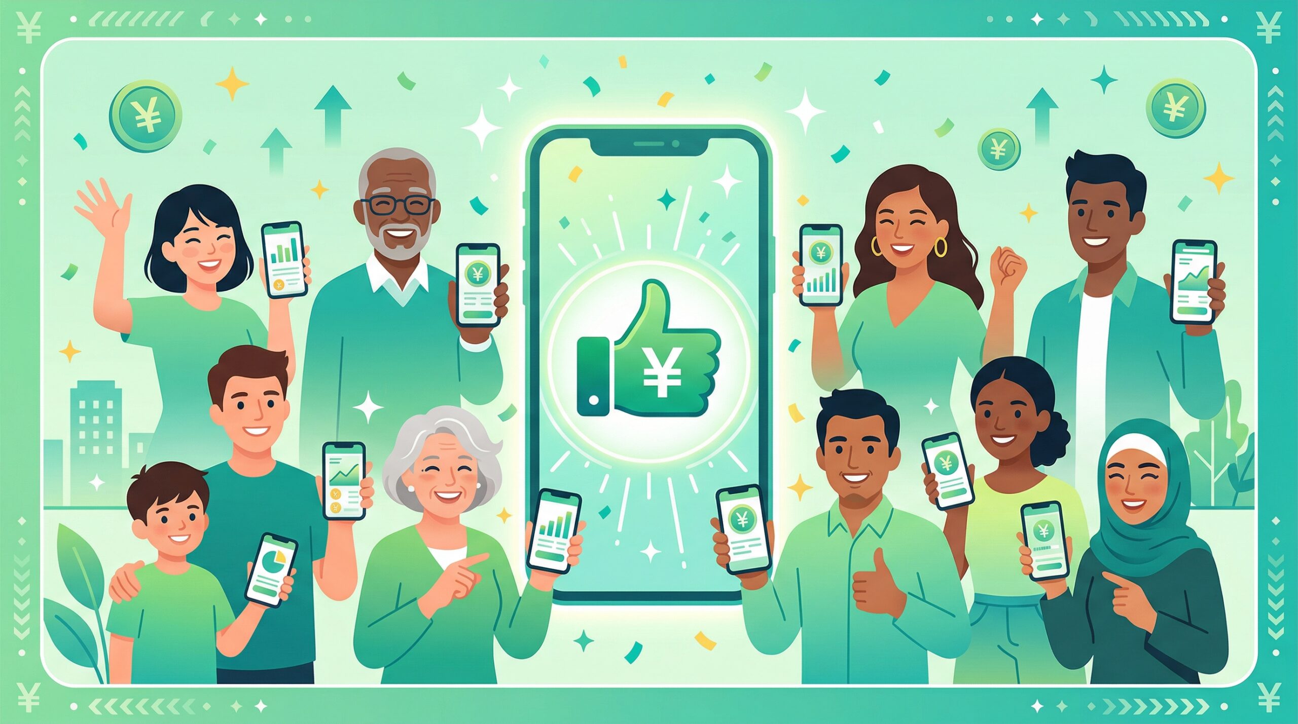 全員にネット銀行をおすすめするイラスト