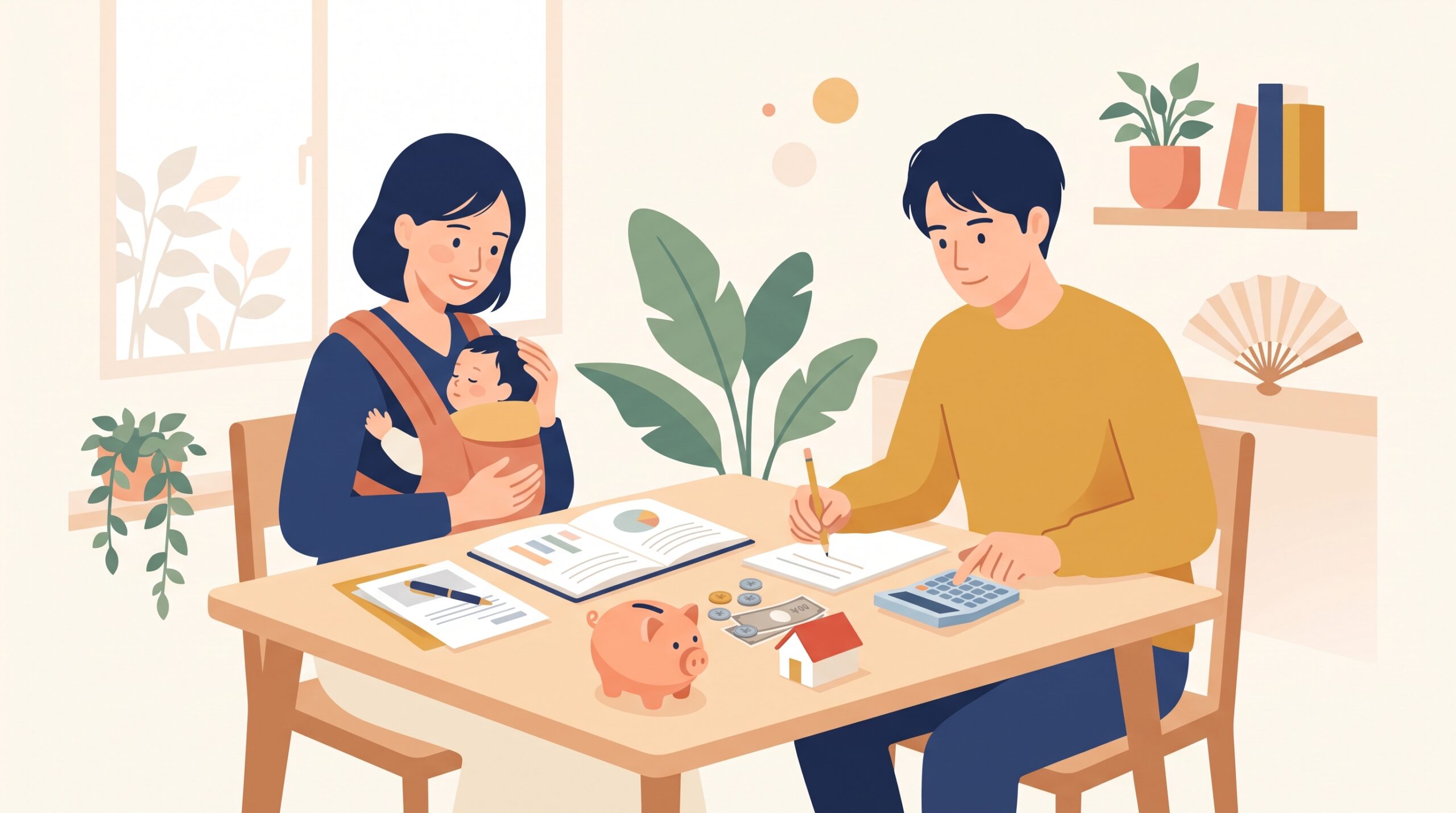 子育て世帯が家計を見直すイメージイラスト